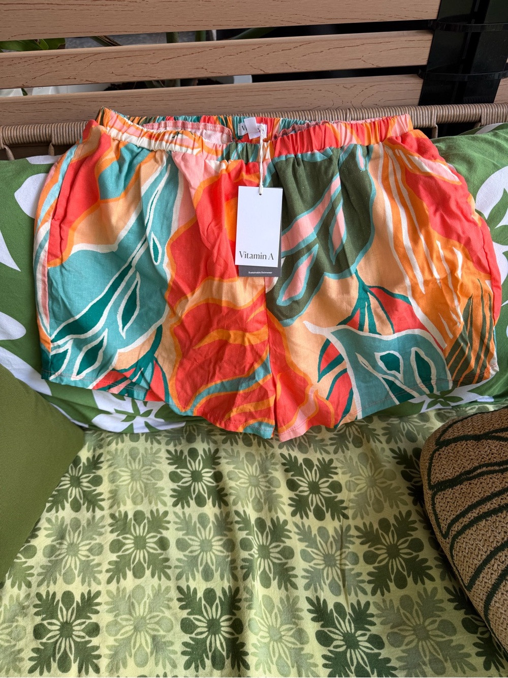 Vitamin A Coral, Teal & Orange Tropical Print Women's Athletic Shorts